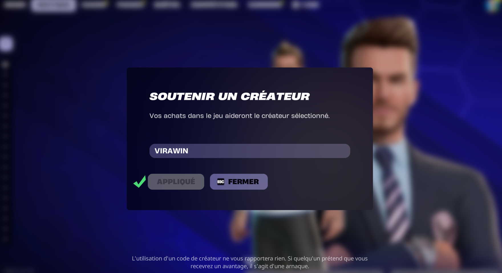 Code créateur VIRAWIN dans la boutique Fortnite